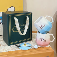 Minimalist Ceramic Mug with Lid and Spoon, Gift Box Set
