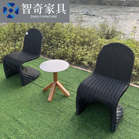 Outdoor Wicker Rattan Dining Set with Single Chair and Coffee Table, Weatherproof Garden Patio Furniture