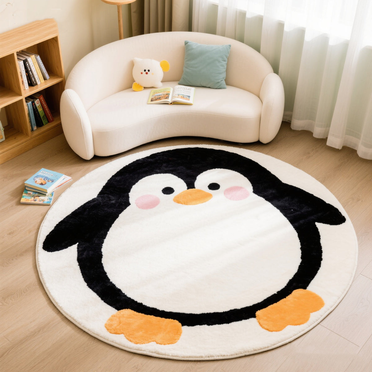 Kids' Faux Cashmere Round Rug for Living Room Bedroom and Play Area, Non-Slip Plush Floor Mat