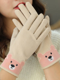 Women's Winter Warm Touchscreen Gloves with Cartoon Design, Thickened Fleece Lining for Cold Weather Cycling and Driving