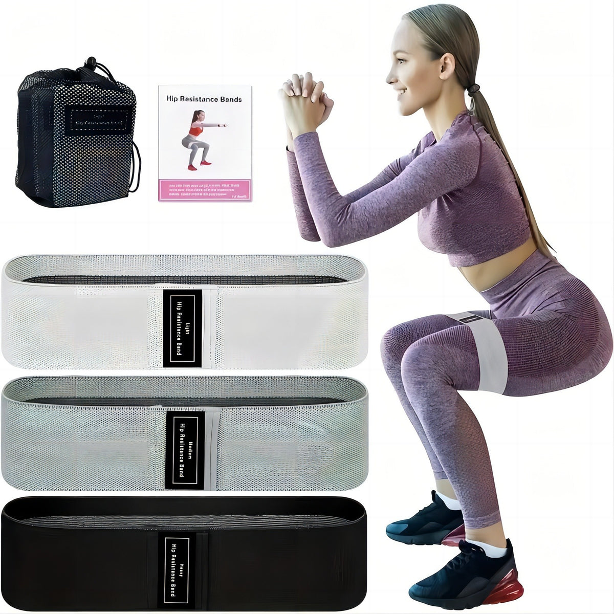 Hip Resistance Bands for Squats and Glute Training, Non-Slip Fabric Loop Bands for Buttocks and Legs
