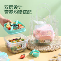 Insulated Double-Layer Lunch Box with Cutlery Set for Picnics and Salads