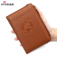 RFID Blocking Leather Passport Holder Wallet for Women, Large Capacity Zippered Travel Document Organizer