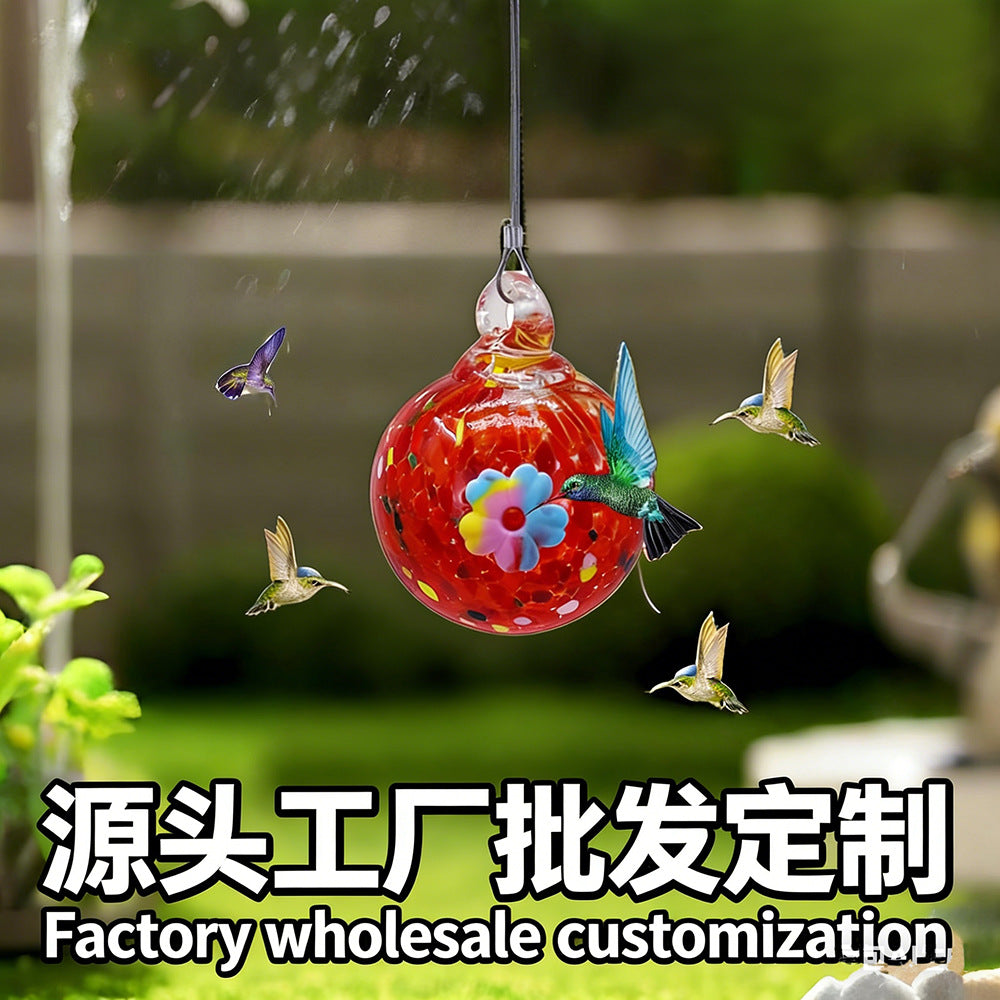 Hanging Hummingbird Feeder with Colorful Glass Wind Chime for Outdoor Garden
