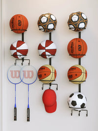 Wall-Mounted No-Drill Sports Ball Storage Rack for Basketball, Football, Volleyball