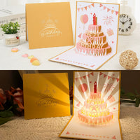 Recordable 3D Pop-Up Birthday Card with Lights and Music, Elegant Cake Design