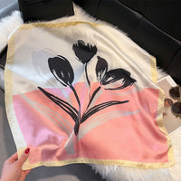 70cm Square Silk Scarf for Women, French Style Elegant Fashion Printed Headscarf