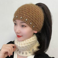 Women's Winter Knitted Headband Ear Warmer Neck Scarf with Rhinestones