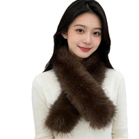 Faux Mink Fur Scarf Winter Thickened Faux Fox Fur Neck Warmer Windproof Warm Cross Collar