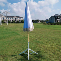 Fringed Cotton Beach Umbrella with Wooden Pole for Garden Patio Sun Protection