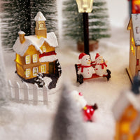 Christmas Village LED Light-Up Wooden House Ornaments with Snow and Trees for Holiday Decor