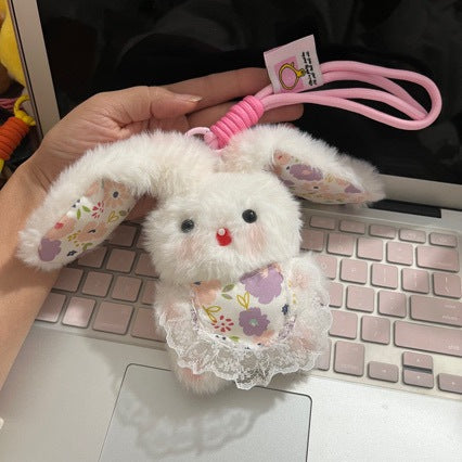 Cute Squeaky Bib Bunny Keychain Pendant for Bags and Gifts