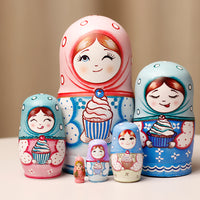 Russian Nesting Dolls Wooden Hand-Painted Matryoshka Set for Souvenirs and Gifts