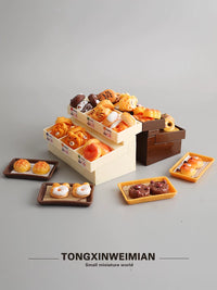Miniature Bread and Dessert Display Stand with Play Food Accessories for Kids