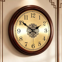 Chinese Style Solid Wood Wall Clock Silent Quartz Movement for Living Room Bedroom Decor