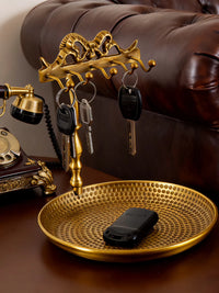 European Vintage Brass Jewelry Stand with Storage Tray for Bedroom Dresser and Entryway