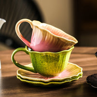 Luxury Floral Coffee Cup and Saucer Set for Latte and Afternoon Tea