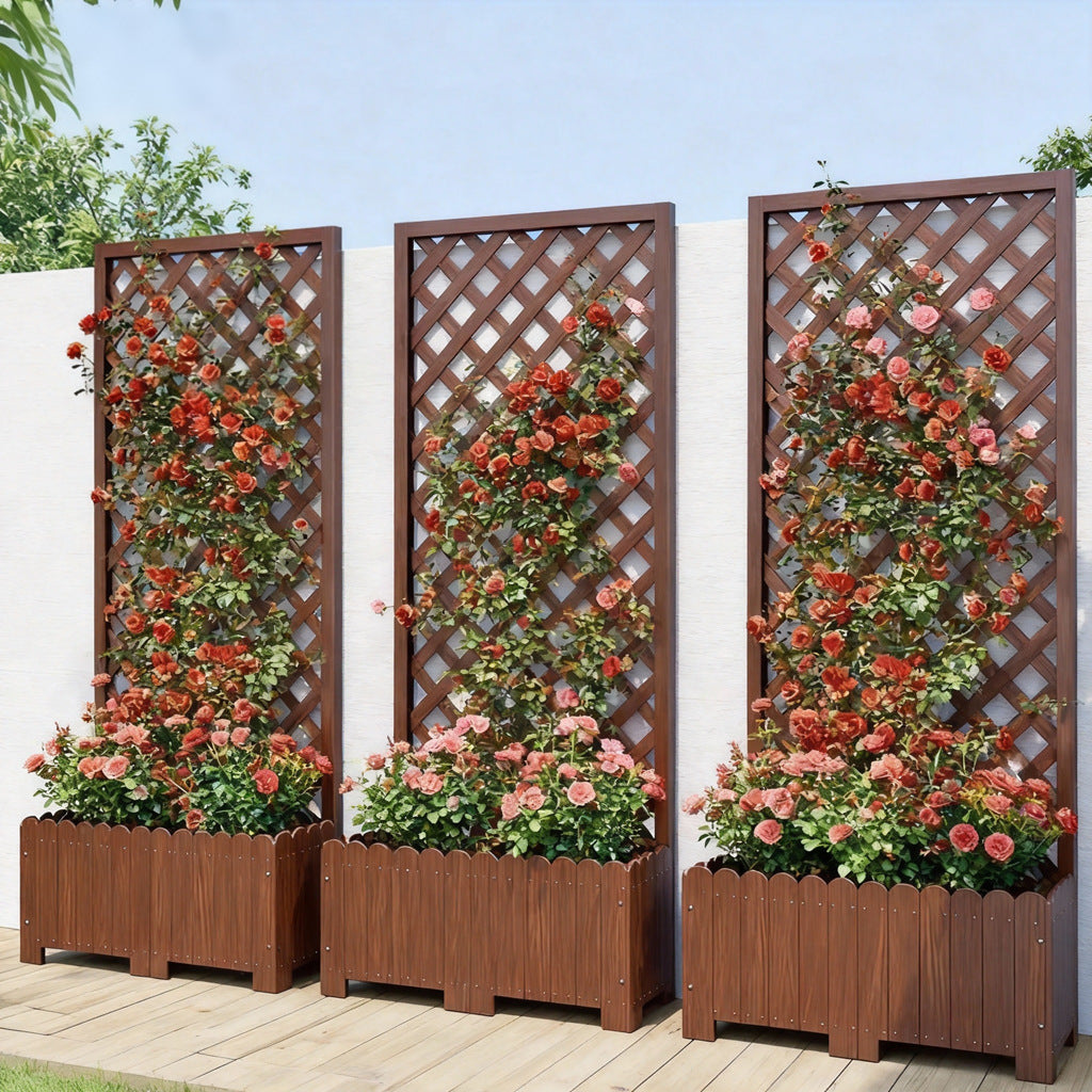 Garden Planter Box with Trellis Outdoor Patio Divider Fence Flower Stand for Climbing Plants