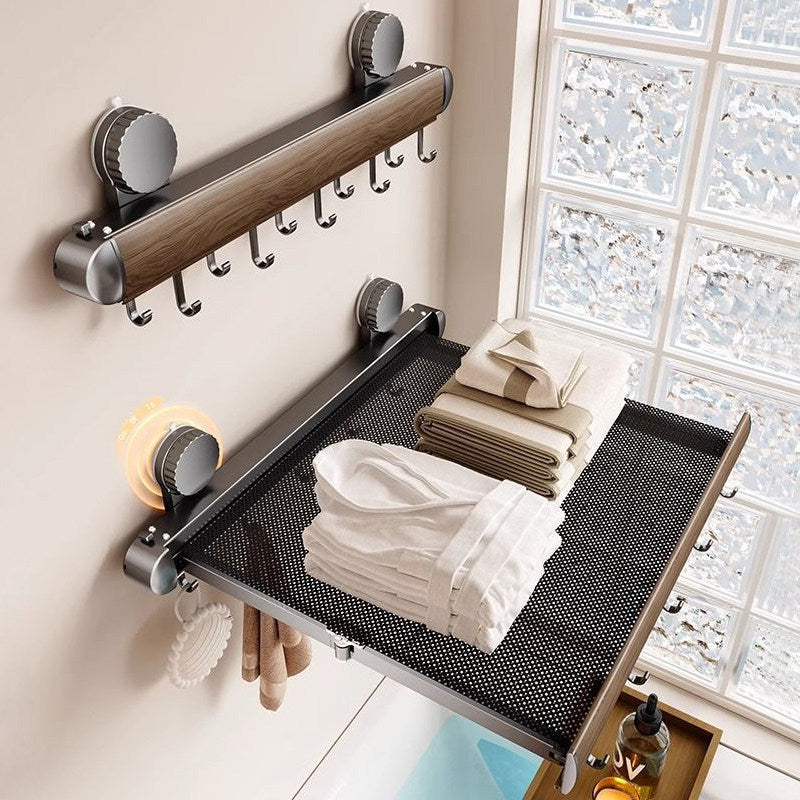 Suction Cup Retractable Towel Rack for Bathroom, Punch-Free Wall-Mounted Clothes Hanger and Storage Shelf