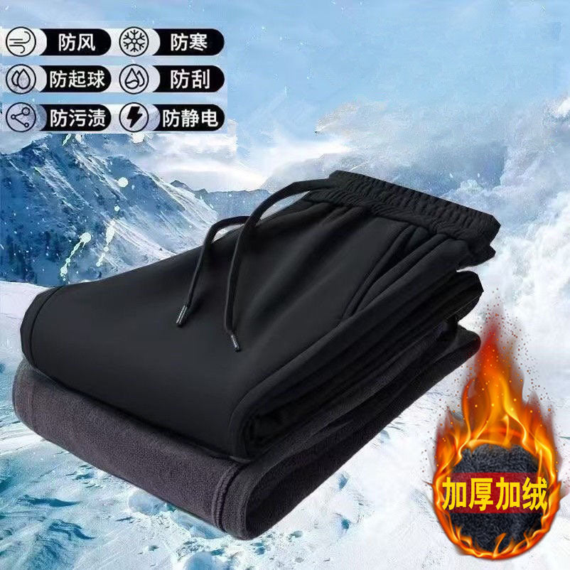 Unisex Winter Fleece-Lined Thermal Cargo Pants Windproof Straight Leg Trousers