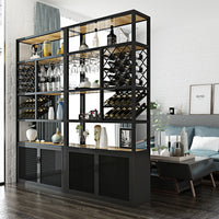 Wrought Iron Wine Rack with Glass Holder, Freestanding Floor Wine Storage for Bar & Restaurant