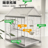 Stainless Steel Villa Bird Cage for Parrots, Peonies, Cockatiels, Mynah Birds, Anti-splash, Stainless Steel + PC Material