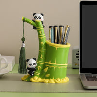 Panda Bamboo Pen Holder Ornament, Desktop Stationery Organizer, Student Gift