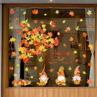 Thanksgiving Gnome Maple Leaf Window Clings - Autumn Static Decals for Home & Storefront Decor