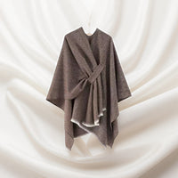 Solid Color Faux Cashmere Knit Poncho Shawl with Bar Detail