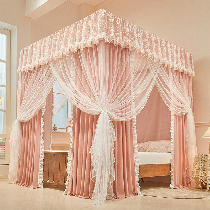 Blackout Bed Canopy with Mosquito Net and Frame for Bedroom