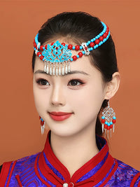 Mongolian Dance Headdress and Earrings Set for Stage Performance and Ethnic Attire
