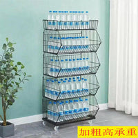 Heavy-Duty Mobile Metal 4-Tier Slanted Basket Display Rack for Retail Stores