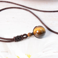 Tiger Eye & Obsidian Beaded Pendant Necklace, 14-16mm Single Bead, Modern Minimalist Design