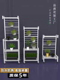 New Outdoor Balcony Rust-Proof Metal Climbing Plant Stand Multi-Layer Flower Pot Hanging Rack with Wheels for Green Plants