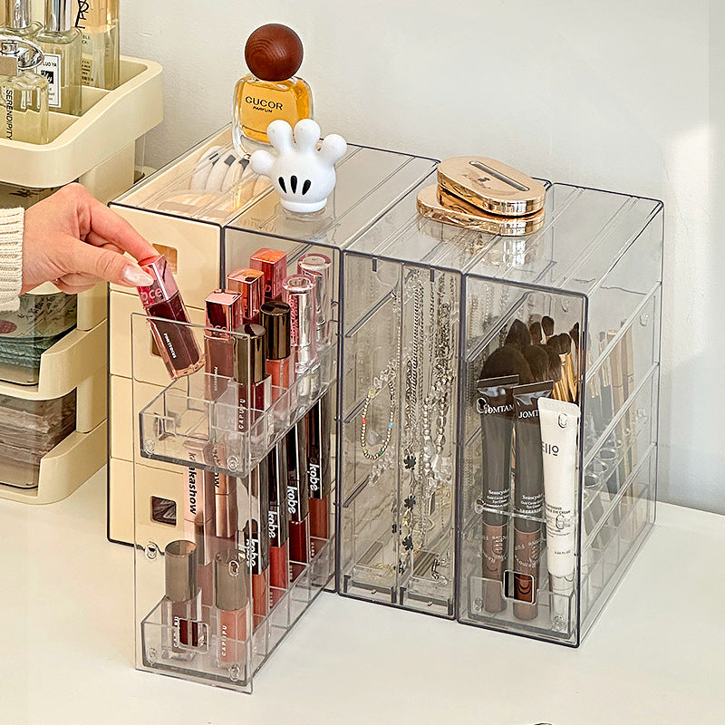 Cosmetic Lipstick Storage Box Dustproof Desktop Display Organizer with Drawers