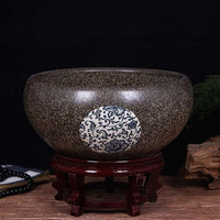 Hand-Painted Ceramic Fish Tank with Base for Goldfish, Turtles, and Lotus Plants