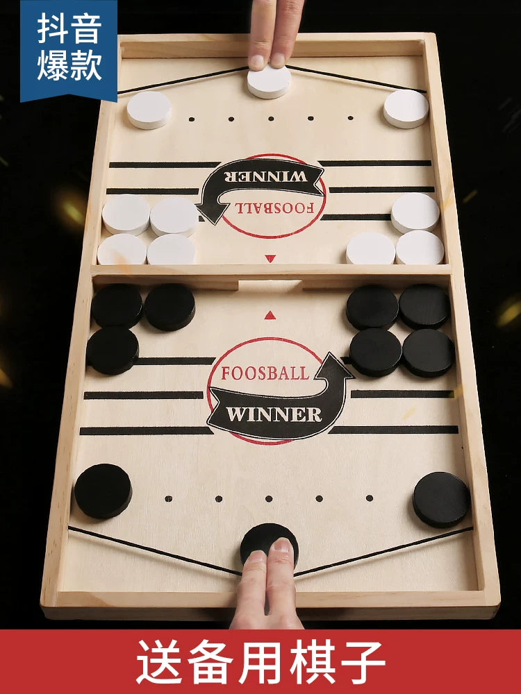 Wooden Fast Sling Puck Game Board, 3-in-1 Foldable Tabletop Game for Kids and Adults