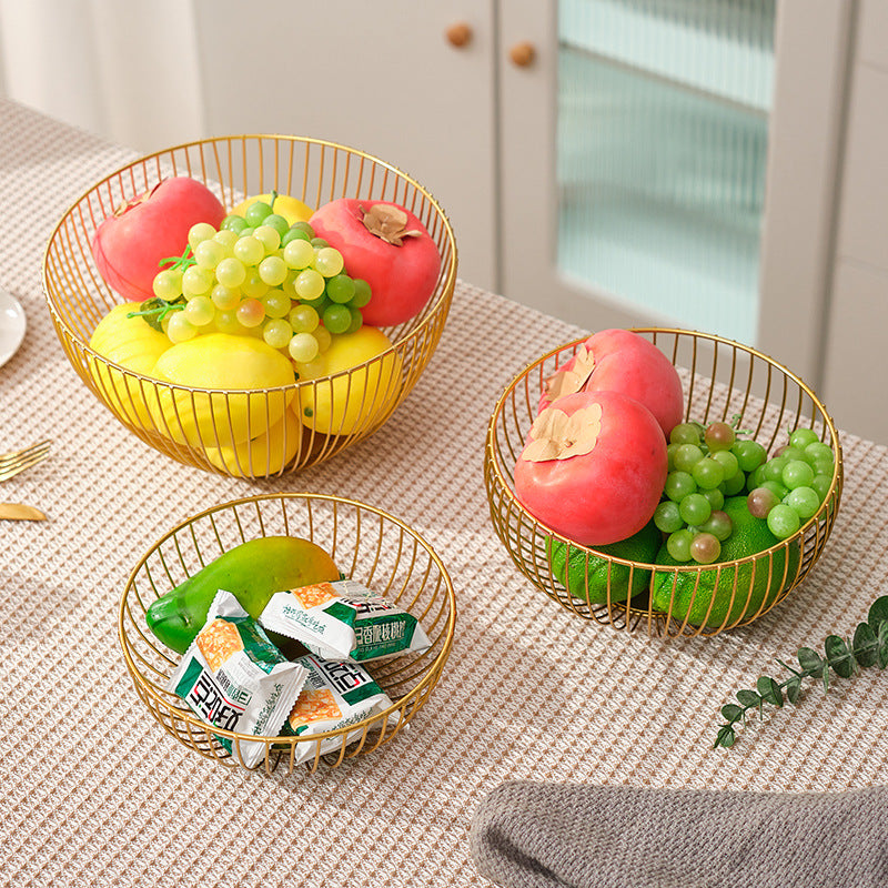 Nordic Style Iron Art Fruit Basket for Living Room Tabletop Snacks and Candies, Creative Home Storage Tray