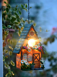 Solar Powered Birdhouse Garden Decor with LED Light - Outdoor Hanging Tree Ornament
