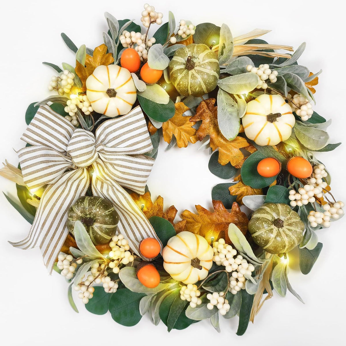 Lighted Pumpkin Bunny Ear Maple Leaf Garland for Thanksgiving Harvest Festival Door Decor