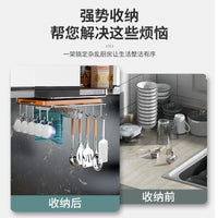 Stainless Steel Kitchen Cabinet Storage Rack, Double-Layer Drill-Free Hanging Shelf, Pot Lid Rack with Hooks and Cup Holder