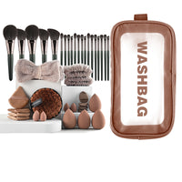 40-Piece Green Professional Makeup Brush Set with Wooden Handles, Foundation, Contour, Concealer Brushes & Sponge