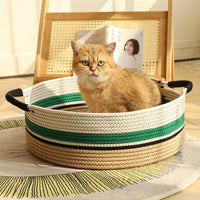 Hand-Woven Rattan Cat Bed with Scratching Board, All-Season Pet Nest with Optional Cushion