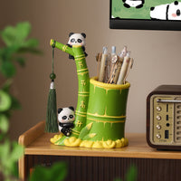 Panda Bamboo Pen Holder Ornament, Desktop Stationery Organizer, Student Gift