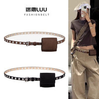 Women's Suede Retro Belt Bag with Multi-Hole Square Pouch for Jeans