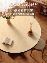 Vintage Solid Color Linen Round Tablecloth Waterproof Easy Care Dining Table Protector Mahjong Tea Table Mat
