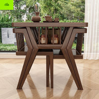 Solid Wood Balcony Table and Chair Set, Modern Wenge Tea Table Leisure Chairs for Home, Small Apartment Simple One Table Two Chairs
