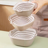 Double-Layer Plastic Drain Basket for Washing Vegetables and Fruits