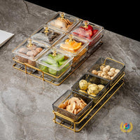 Nordic Style Acrylic Divided Serving Tray with Stand and Lid for Snacks and Appetizers