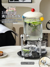 Glass Cold Water Pitcher with Faucet, High Temperature Resistant Large Capacity Fruit Tea Beverage Dispenser Set for Home Use